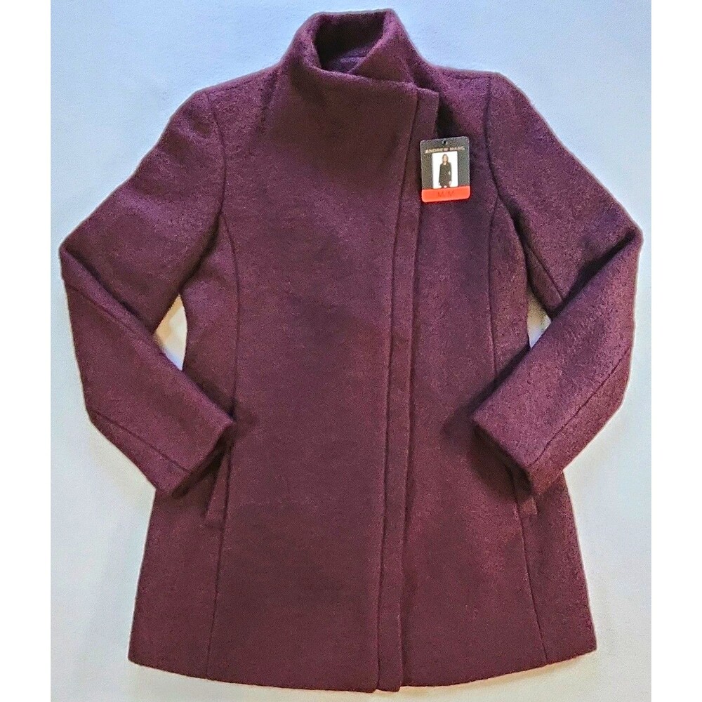 Andrew Marc Women’s Burgundy/Black Mid-Length Coat Full Zip Lined Pockets M